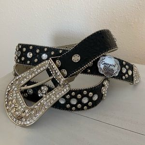 Western black studded belt real leather size 3x
